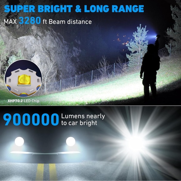 Two Led Flashlights High Lumens Rechargeable, 900,000 Lumens Waterproof … - Picture 3 of 3